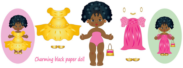 Charming black baby paper doll