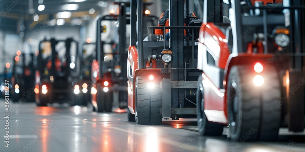 Poster forklifts with voice recognition technology receiving verbal instructions from operators in scene. c