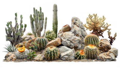 Desert Scene with Cacti and Rocks