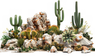 Desert Scene with Cacti and Rocks