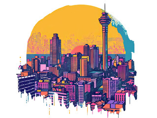 Obraz premium Risograph riso print travel poster, card, wallpaper or banner illustration, modern, isolated, clear and simple of Johannesburg, South Africa. Artistic, screen printing, stencil digital duplication