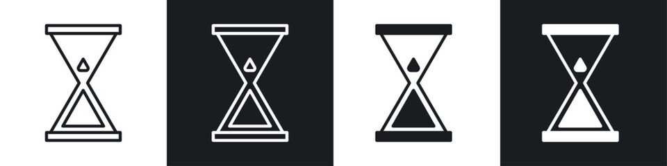 Hourglass end icon set. time sand clock vector symbol in black filled and outlined style.