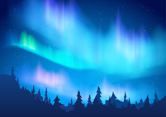 Fototapeta premium Northern lights against the backdrop of a serene forest.
