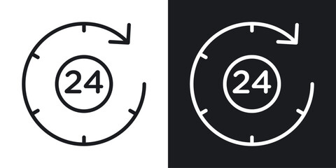 24 hrs icon set. 24h service vector symbol. open twenty four hours sign. same day delivery icon in black filled and outlined style.