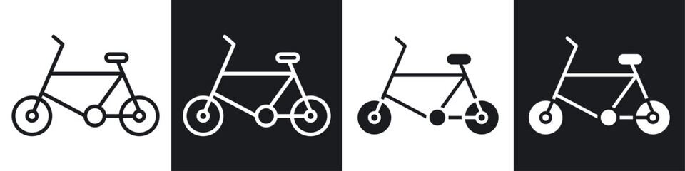 Biking mountain icon set. mountain bycicle vector symbol in black filled and outlined style.