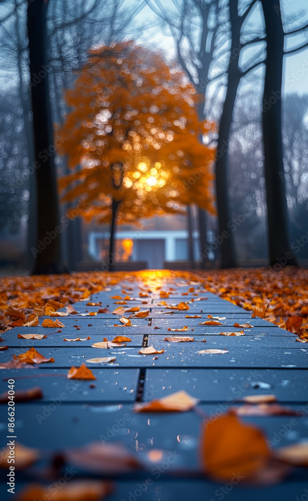 Poster a path in a forest with a tree in the background