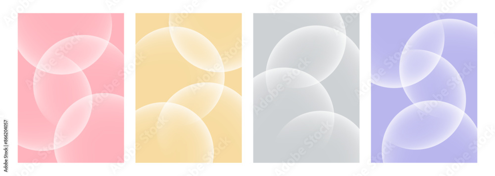 Poster Set of white color gradient bubbles. Futuristic abstract backgrounds with light white colored round shapes for creative graphic design. Vector illustration.