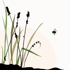vector grass silhouettes backgrounds and flying bee