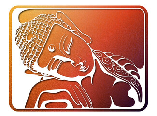 Image with a sleeping Buddha in the background. A symbol of peace. Simplicity and enlightenment. Buddha bowed his head in his hands.