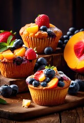 delicious fruit freshly baked sweet pastries juicy fruit chunks, muffins, bakery, snack, homemade, tasty, dessert, treats, breakfast, blueberry, strawberry