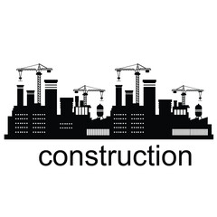 Fototapeta premium Construction site with cranes on silhouette background