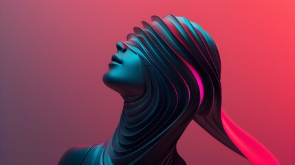 Fototapeta premium Vibrant Dark Metallic Abstract 3D Design with Flowing Silhouette of Woman's Body