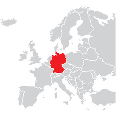 Map of Germany highligted with red in Europe map