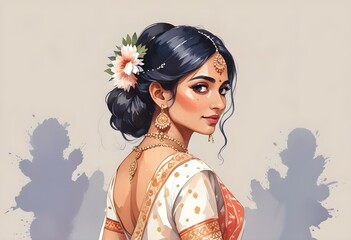 Fototapeta premium A young Indian woman in saree for wedding