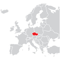 Obraz premium Map of Czech highligted with red in Europe map