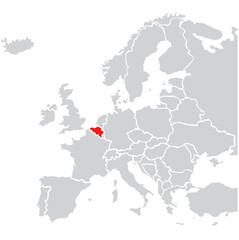 Obraz premium Map of Belgium highligted with red in Europe map