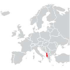 Obraz premium Map of Albania highligted with red in Europe map