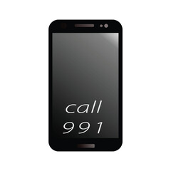 Mobile phone with black screen and Call 911 on a white color background