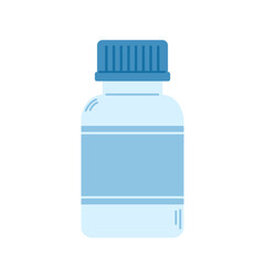 Medicine glass bottle with pills in flat style. Bottle with prescription label. Health capsules