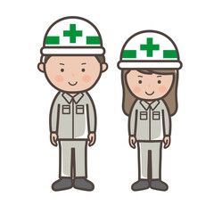 正面を向く男女工事作業員の全身イラスト
