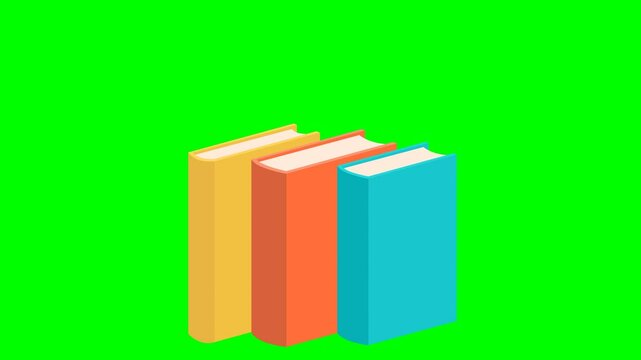 Three bright books. Stacks of books for reading. Pile of textbooks for education. Learning, education design. Set of literature, dictionaries, encyclopedias, planners. 2d flat animation. Alpha channel