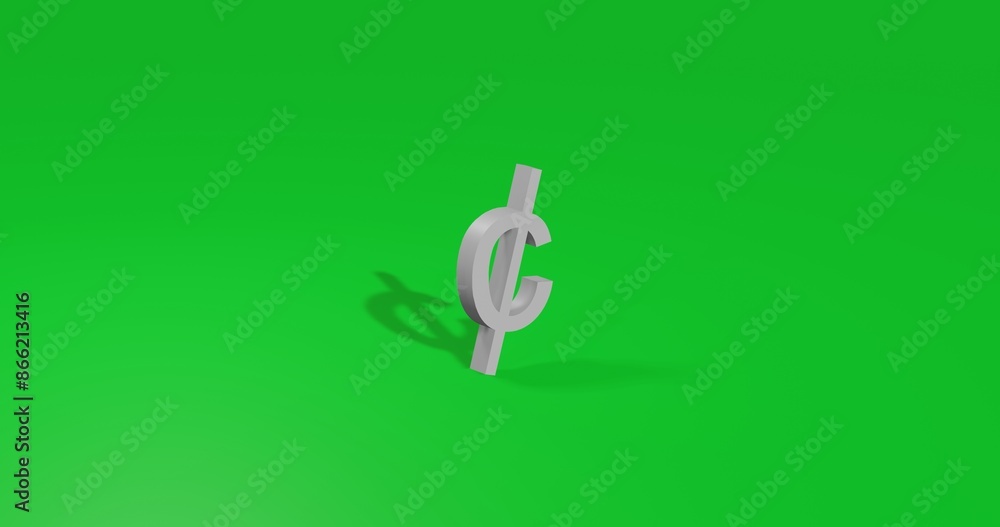 Poster isolated realistic white cent symbol front view with shadow. 3d illustration on green chroma key bac