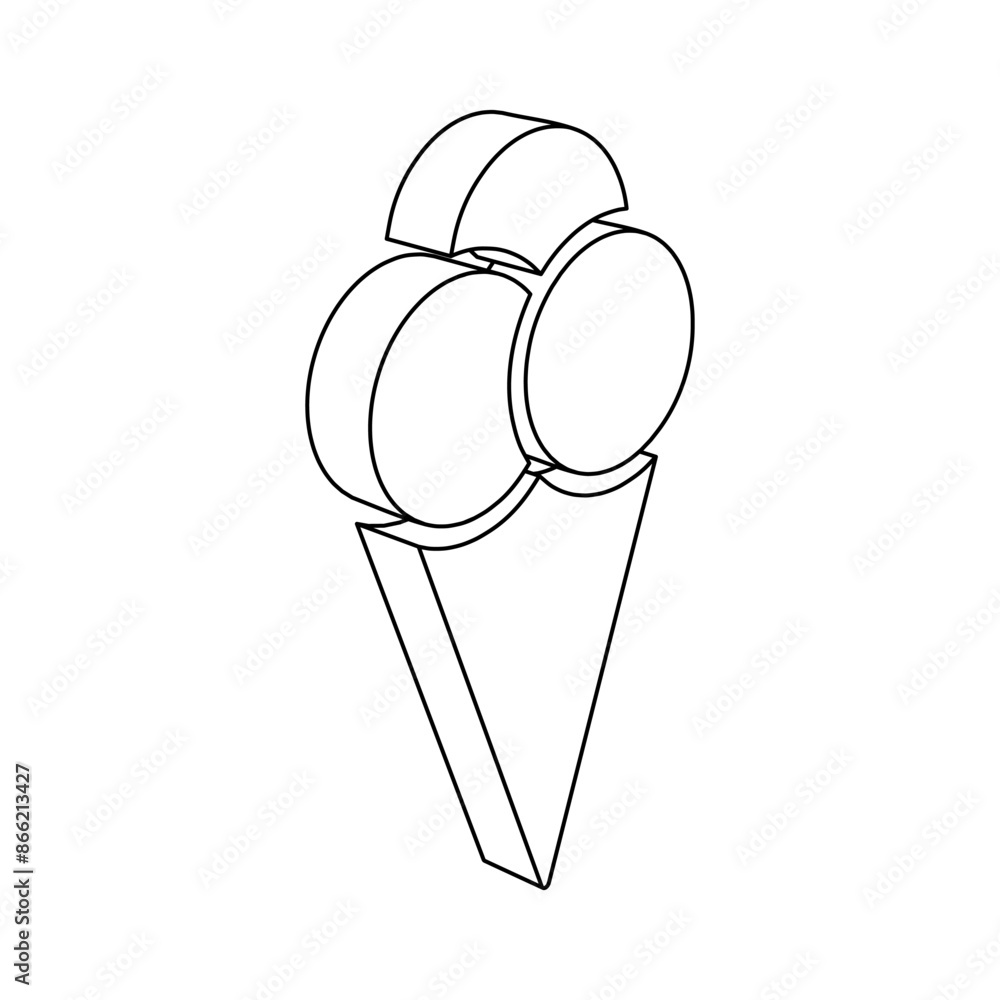 Poster the outline of a large ice cream balls symbol is made with black lines. 3d view of the object in per