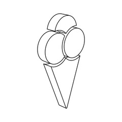 The outline of a large ice cream balls symbol is made with black lines. 3D view of the object in perspective. Vector illustration on white background