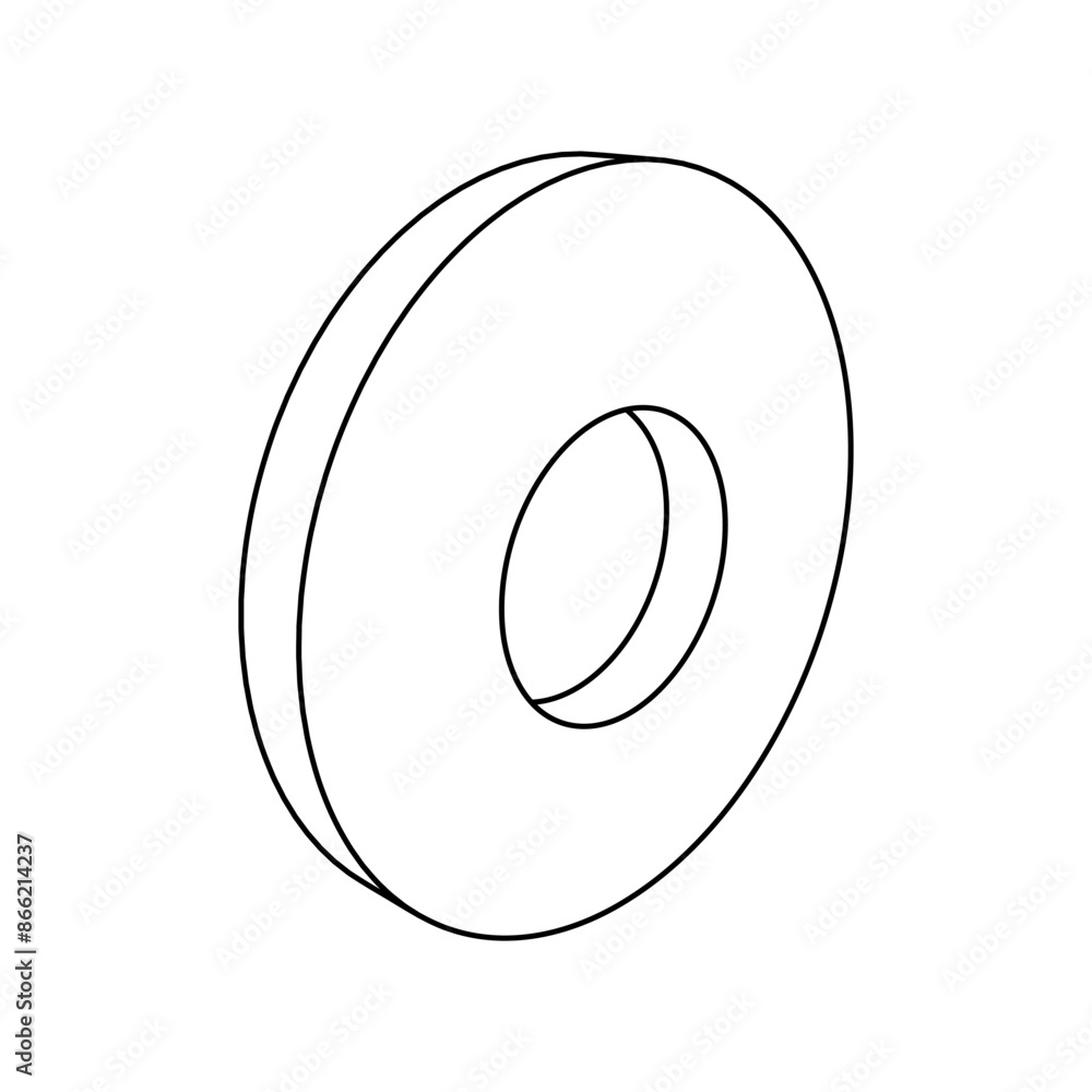 Poster the outline of a large record media symbol is made with black lines. 3d view of the object in perspe