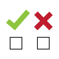 Obraz premium Check mark. Green tick symbol and red cross sign. Icons for evaluation quiz. Vector.