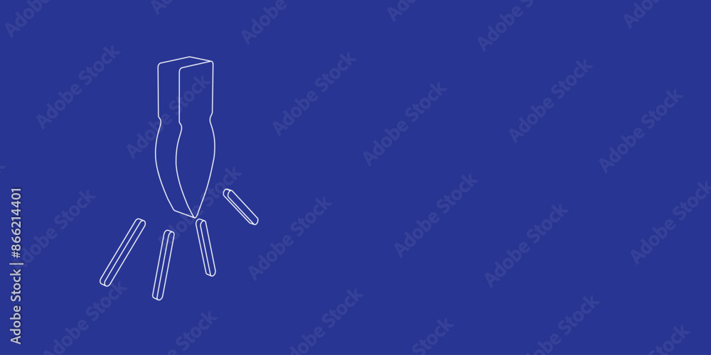 Poster the outline of a large garland light bulb symbol made of white lines on the left. 3d view of the obj