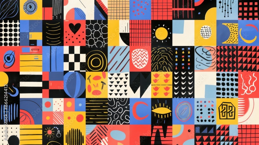 Poster vibrant and intricate pattern of hearts and circles in various designs and shapes for artistic and f