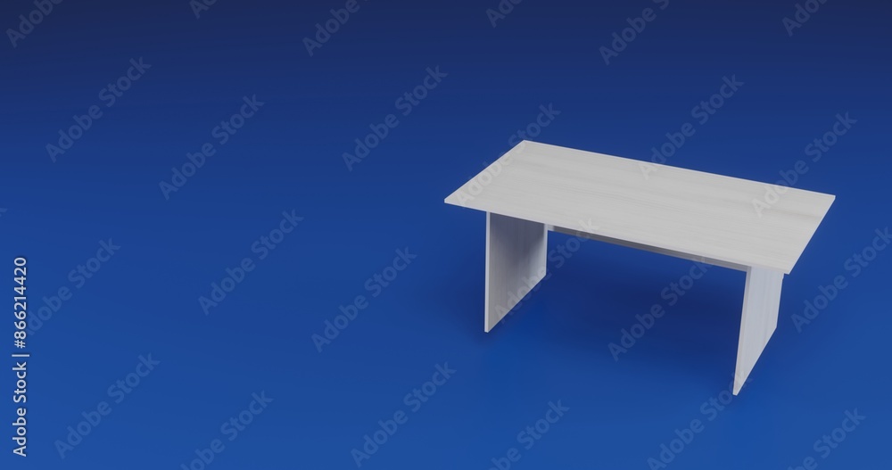 Poster isolated realistic white table with shadow. located on the right side of the scene. 3d illustration 