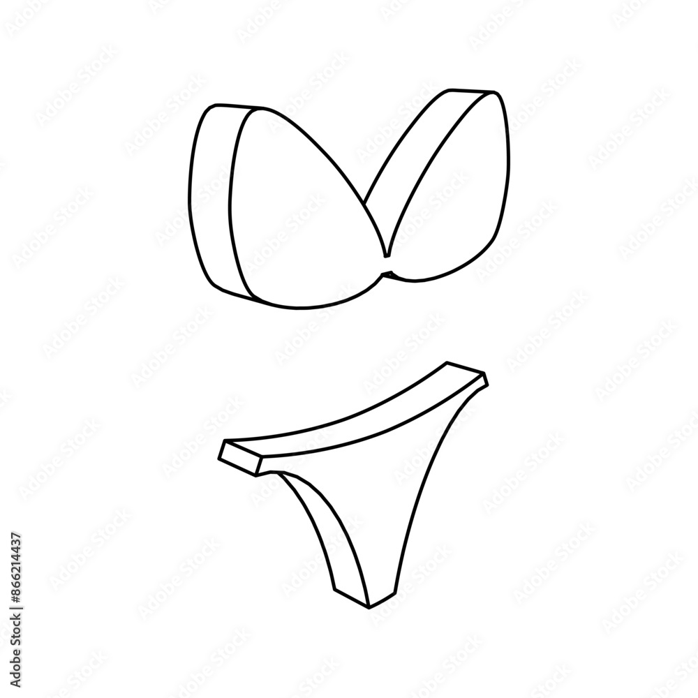 Poster the outline of a large bikini symbol is made with black lines. 3d view of the object in perspective.