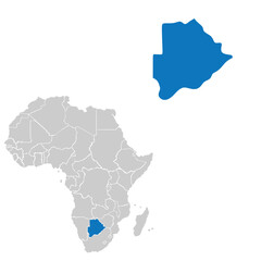 Map of the continent of Africa with country borders. Map of Botswana.