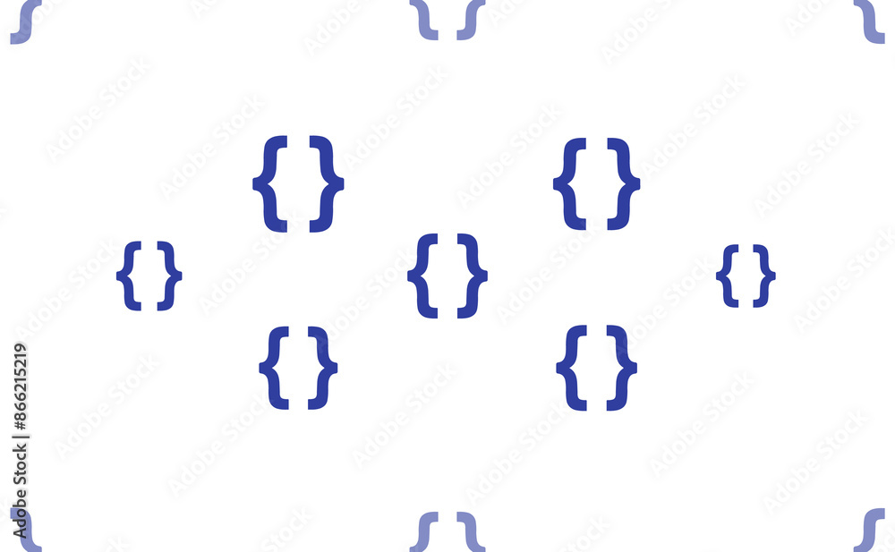 Poster seamless pattern of large isolated blue curly brackets symbols. the pattern is divided by a line of 