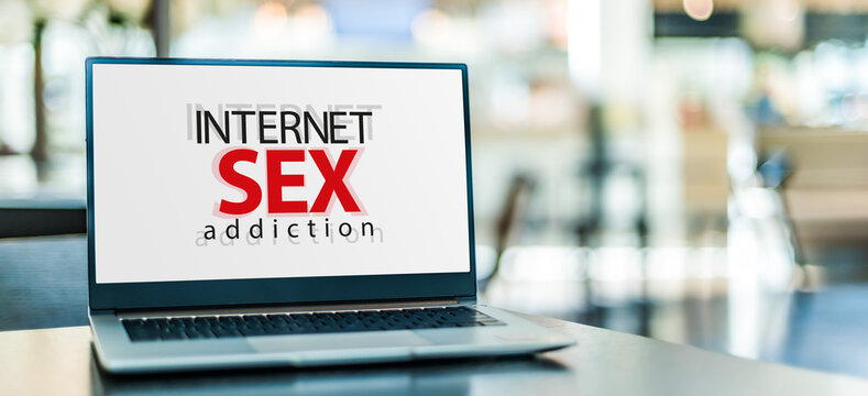 Computer displaying the sign of Internet sex addiction