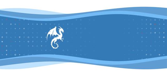 Blue wavy banner with a white dragon symbol on the left. On the background there are small white shapes, some are highlighted in red. There is an empty space for text on the right side