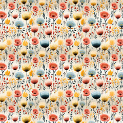 a repeating pattern inspired by flowers of different shapes and sizes. Created with generative AI