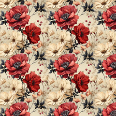 flowers in a vintage or retro style, inspired by old botanical illustrations. Created with generative AI