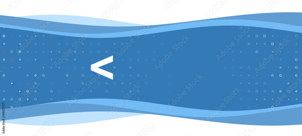 Poster blue wavy banner with a white less symbol on the left. on the background there are small white shape