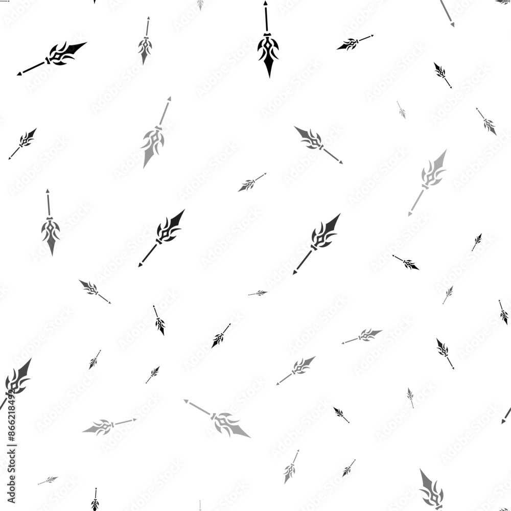 Poster seamless vector pattern with mystical spear symbols, creating a creative monochrome background with 