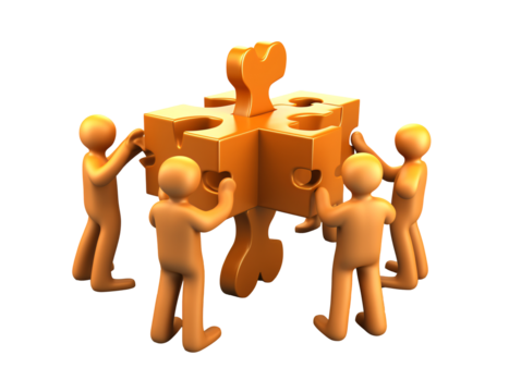 a group of people holding a puzzle piece - Powered by Adobe