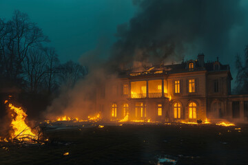Old house burns down in fire at night