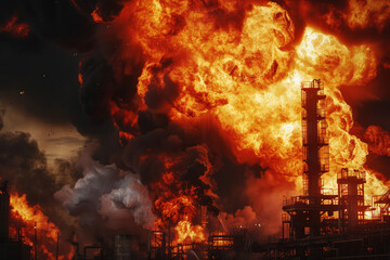 Fire and explosions at an oil refinery