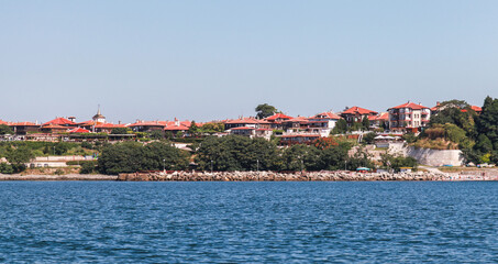 Fototapeta premium Nessebar old town, panoramic seaside landscape photo taken on a sunny day