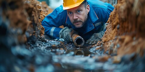 A plumber using a trenchless method to repair a sewer line under a street.