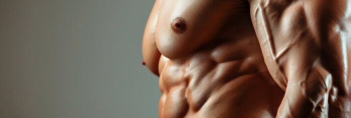 Close-Up View of Toned and Muscular Abdomen Highlighting Defined Abs and Physical Fitness