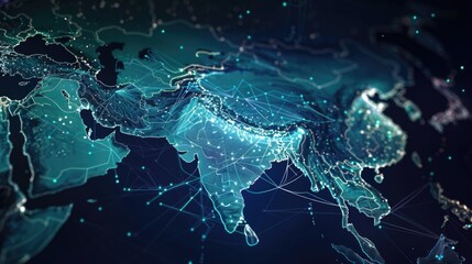 Abstract map of Saudi Arabia, Middle East and North Africa, concept of global network and connectivity, data transfer and cyber technology