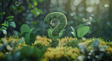Green question mark in lush foliage symbolizing environmental questions and nature inquiry